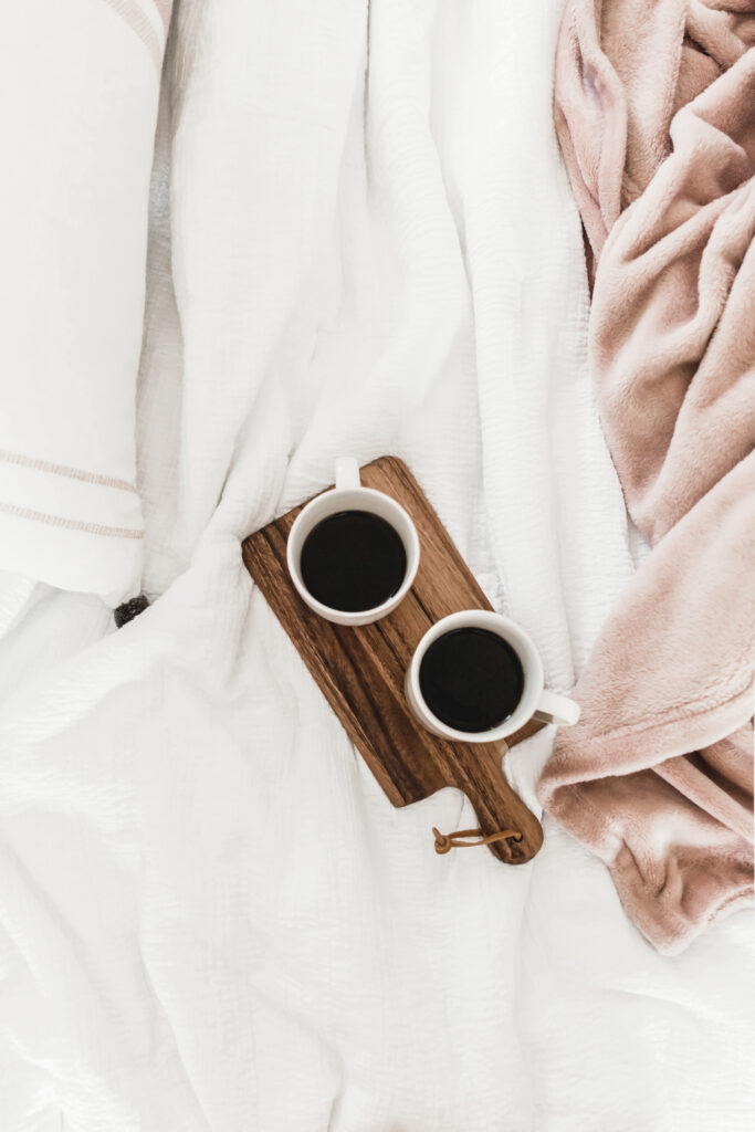 blankets and coffee in bed