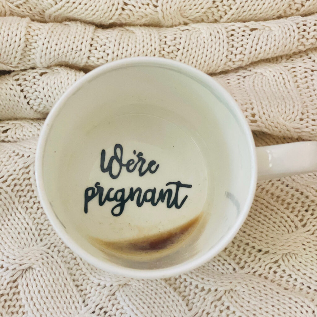 "We're Pregnant" hidden message mug for pregnancy announcement