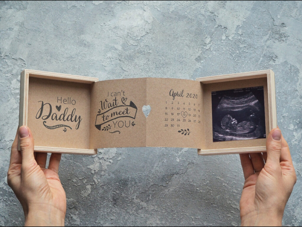 wooden box pregnancy announcement