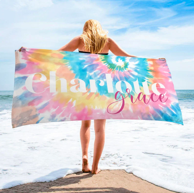 tie dye personalized beach towel