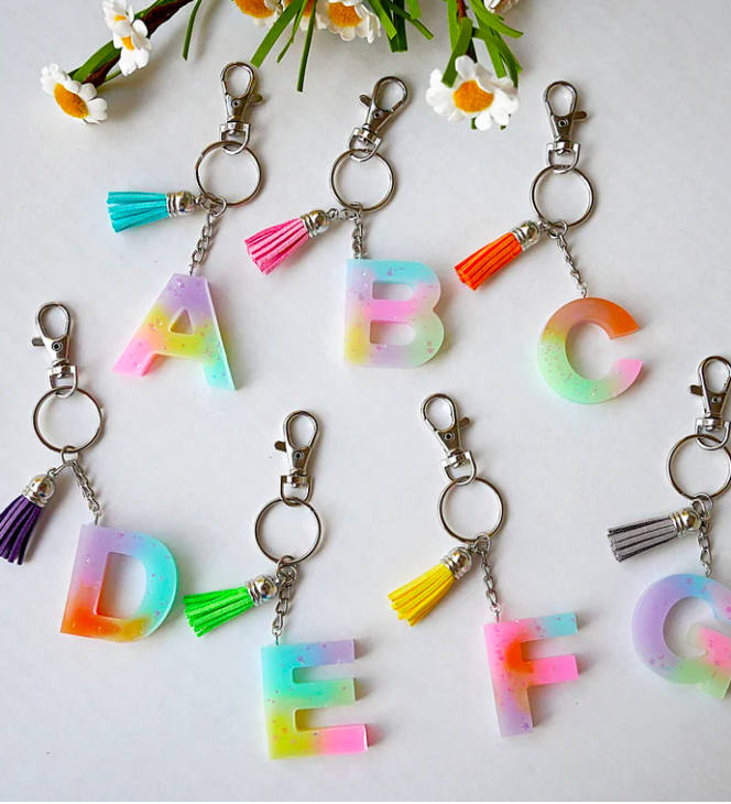 tie dye letter keychains
