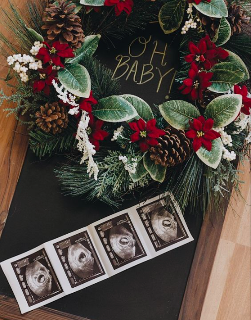 Christmas wreath pregnancy announcement